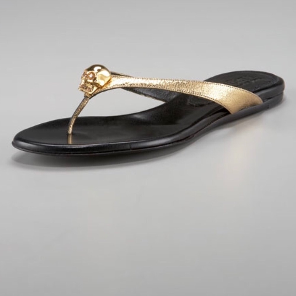 Alexander McQueen Metallic Gold Skull Sand…